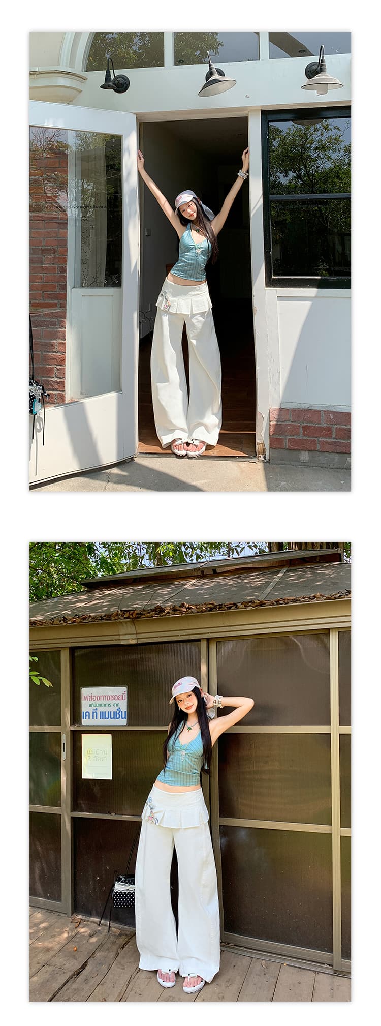 실사 신제품 2026 여름 아메리칸 패치워크 꽃 치마 슬림해 보이는 다용도 모통이 칼 넓은 다리 캐주얼 바지 상세 이미지 12