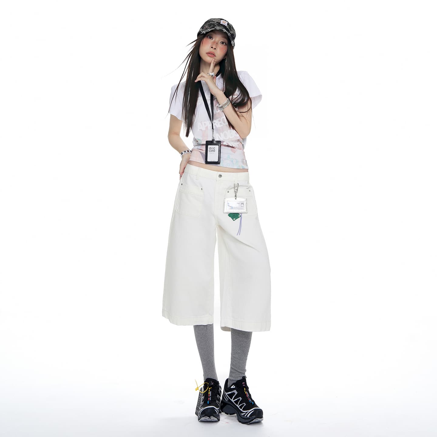 실사 신제품 2026 여름 아메리칸 넓은 다리 데님 7부 바지 루즈핏 스트레이트 화이트 데님 반바지 이미지 5