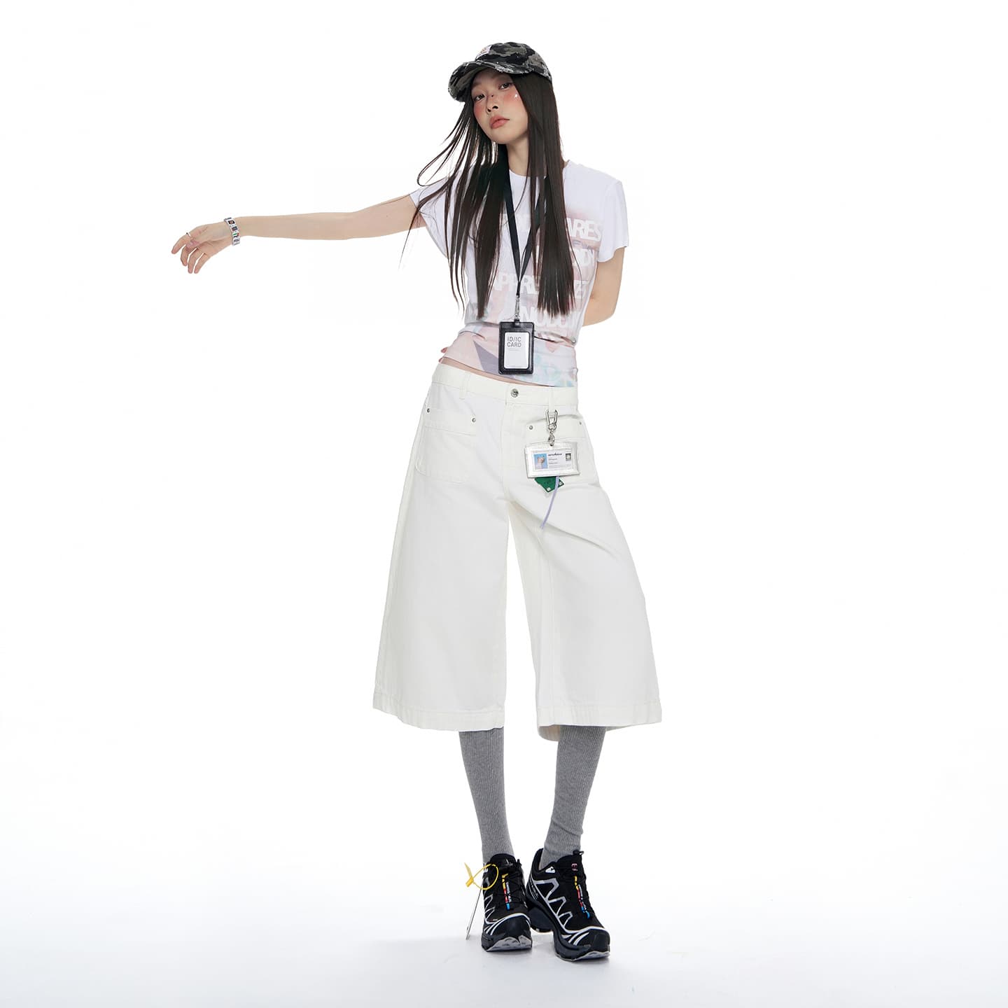 실사 신제품 2026 여름 아메리칸 넓은 다리 데님 7부 바지 루즈핏 스트레이트 화이트 데님 반바지 이미지 3