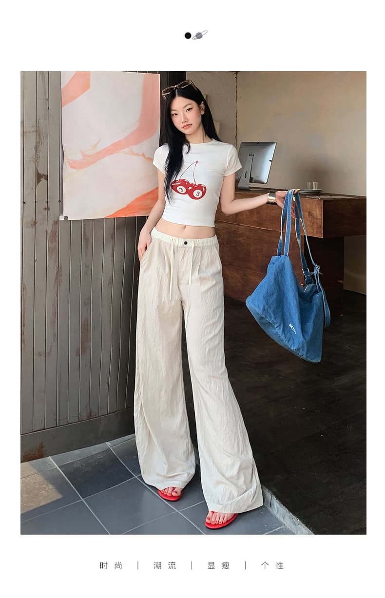 실사 아메리칸 레트로 하이웨이스트 루즈핏 와이드 레그 팬츠 여름 새로운 펌프 로프 얇은 재료 다용도 스트레이트 캐주얼 바지 여성 상세 이미지 2