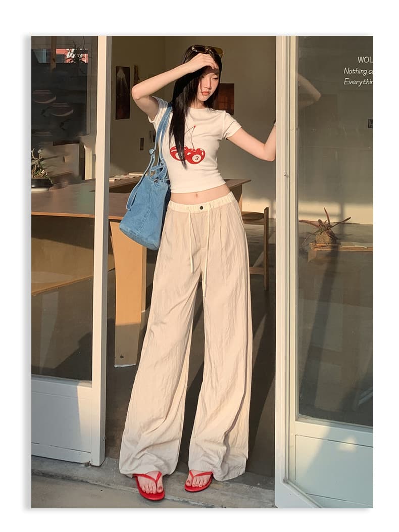 실사 아메리칸 레트로 하이웨이스트 루즈핏 와이드 레그 팬츠 여름 새로운 펌프 로프 얇은 재료 다용도 스트레이트 캐주얼 바지 여성 상세 이미지 13
