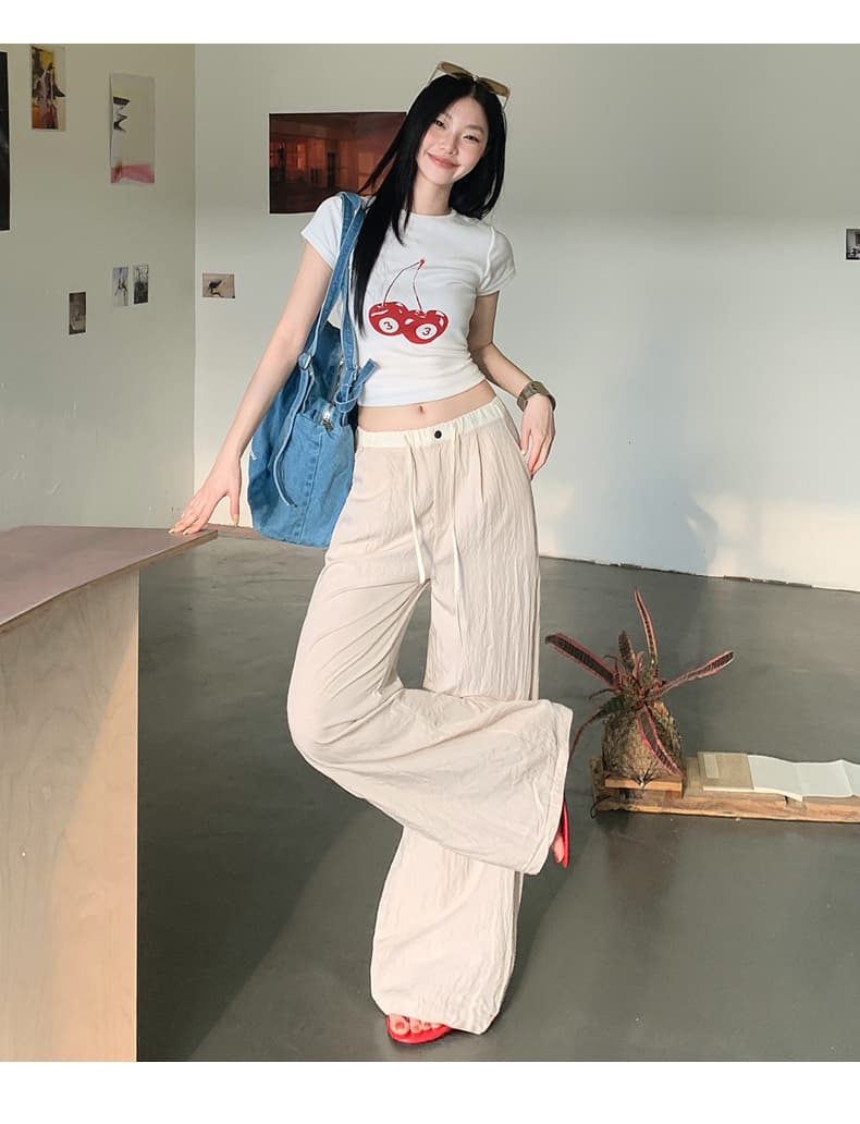 실사 아메리칸 레트로 하이웨이스트 루즈핏 와이드 레그 팬츠 여름 새로운 펌프 로프 얇은 재료 다용도 스트레이트 캐주얼 바지 여성 상세 이미지 20