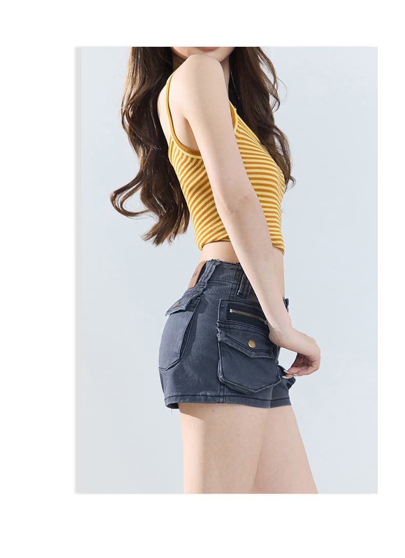 실사 아메리칸 레트로 로우 웨이스트 핫걸 워크웨어 반바지 여름 기타 주머니 슬림해 보이는 타이트 스커트 핫 바지 청바지 여성 상세 이미지 12