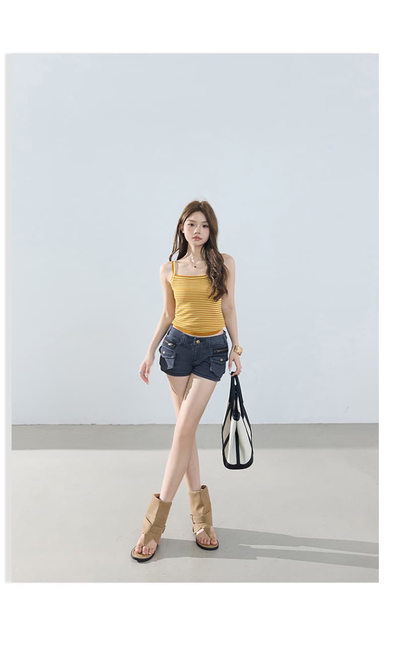 실사 아메리칸 레트로 로우 웨이스트 핫걸 워크웨어 반바지 여름 기타 주머니 슬림해 보이는 타이트 스커트 핫 바지 청바지 여성 상세 이미지 15