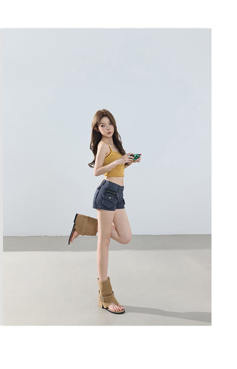 실사 아메리칸 레트로 로우 웨이스트 핫걸 워크웨어 반바지 여름 기타 주머니 슬림해 보이는 타이트 스커트 핫 바지 청바지 여성 상세 이미지 16