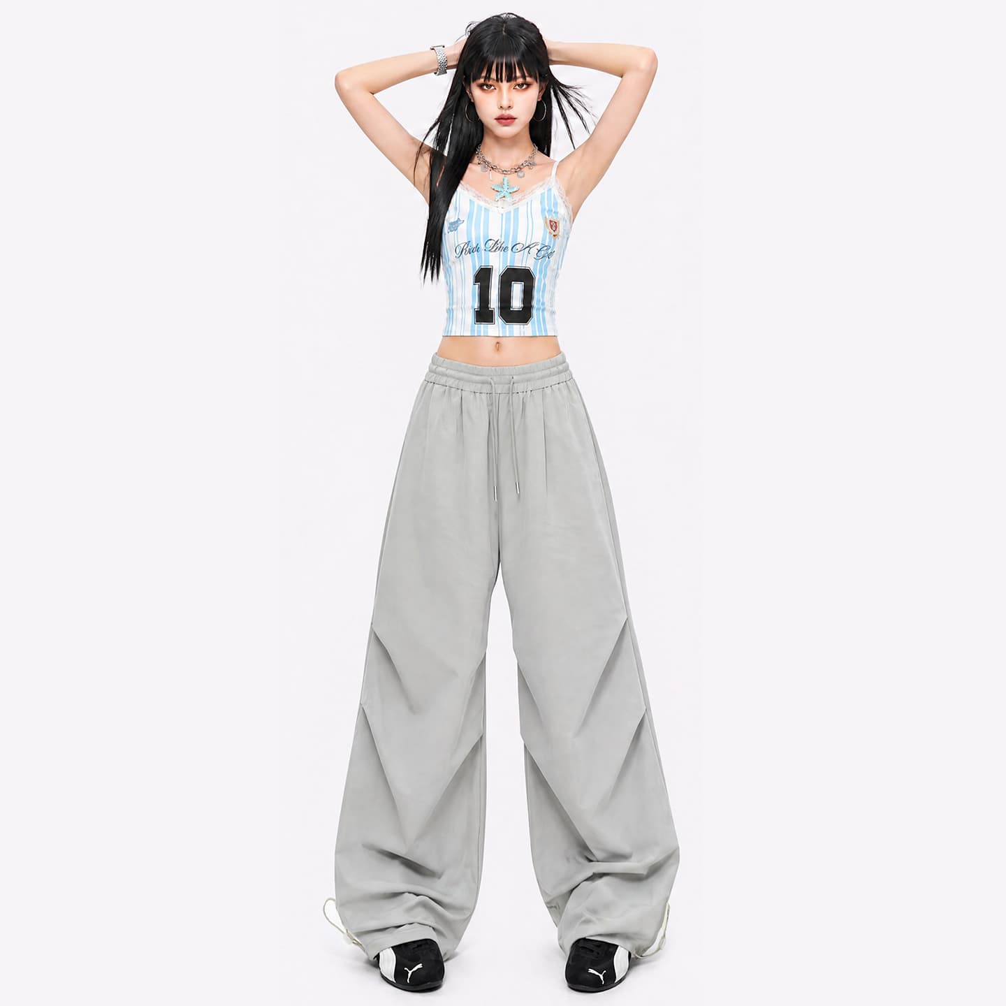 실사 아메리칸 레트로 루즈핏 워크웨어 우산 바지 여성 넓은 다리 바닥 청소 hiphop 재즈 스트리트 댄스 긴 바지 도루 센스 느긋한