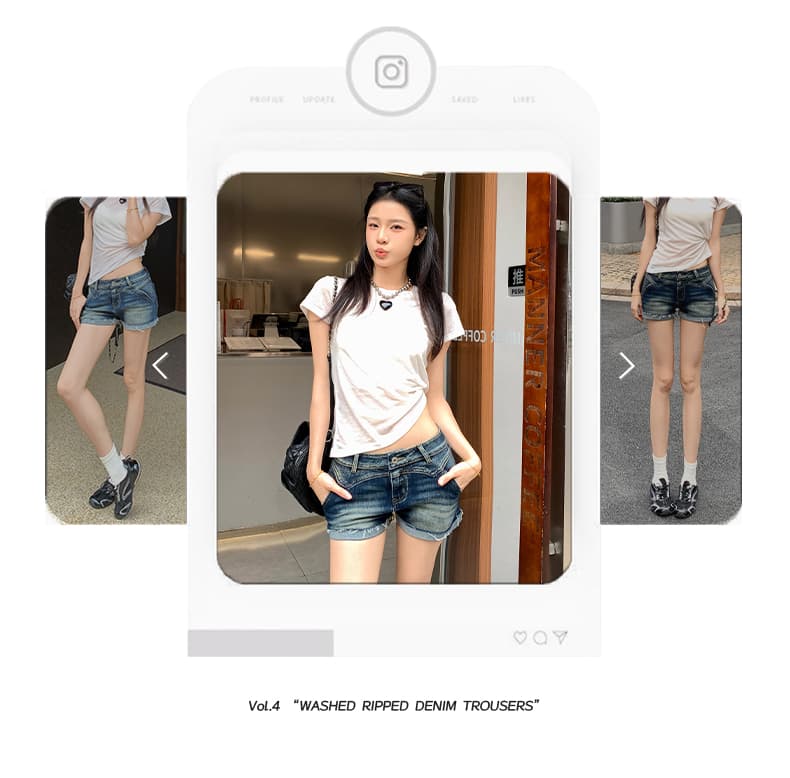 실사 아메리칸 레트로 워시 물 마 오래된 뒤집다 측면 데님 반바지 여성 상세 이미지 2