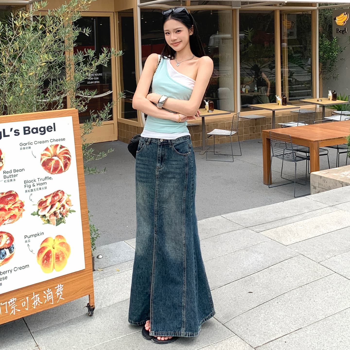 실사 아메리칸 레트로 이전 트임 디자인 타이트 스커트 데님 반신 스커트 여성 이미지 5
