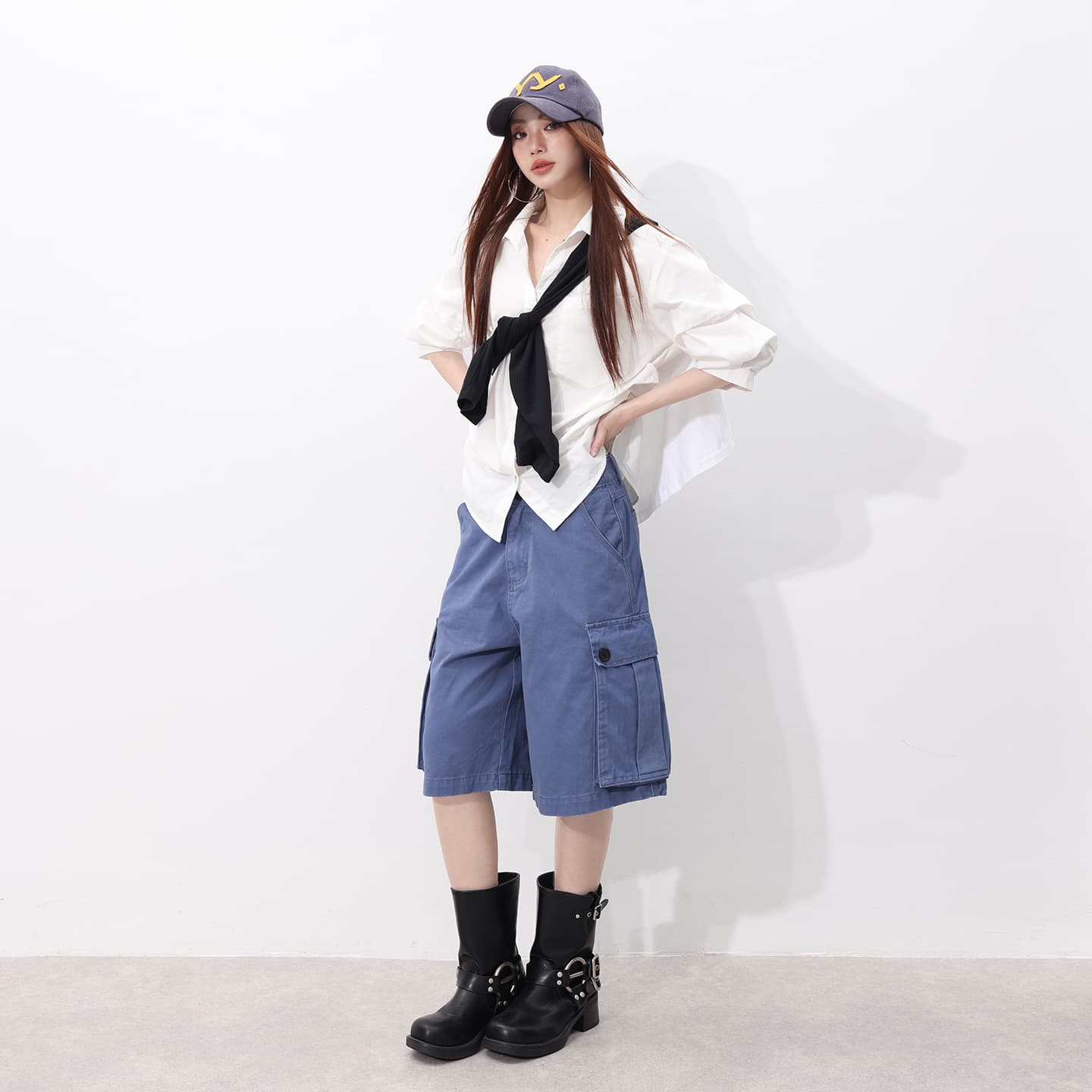 실사 자유 인생 센스 outfit 품격 다용도 싱글 제품 느슨함 법 일 블루 워크웨어 바지