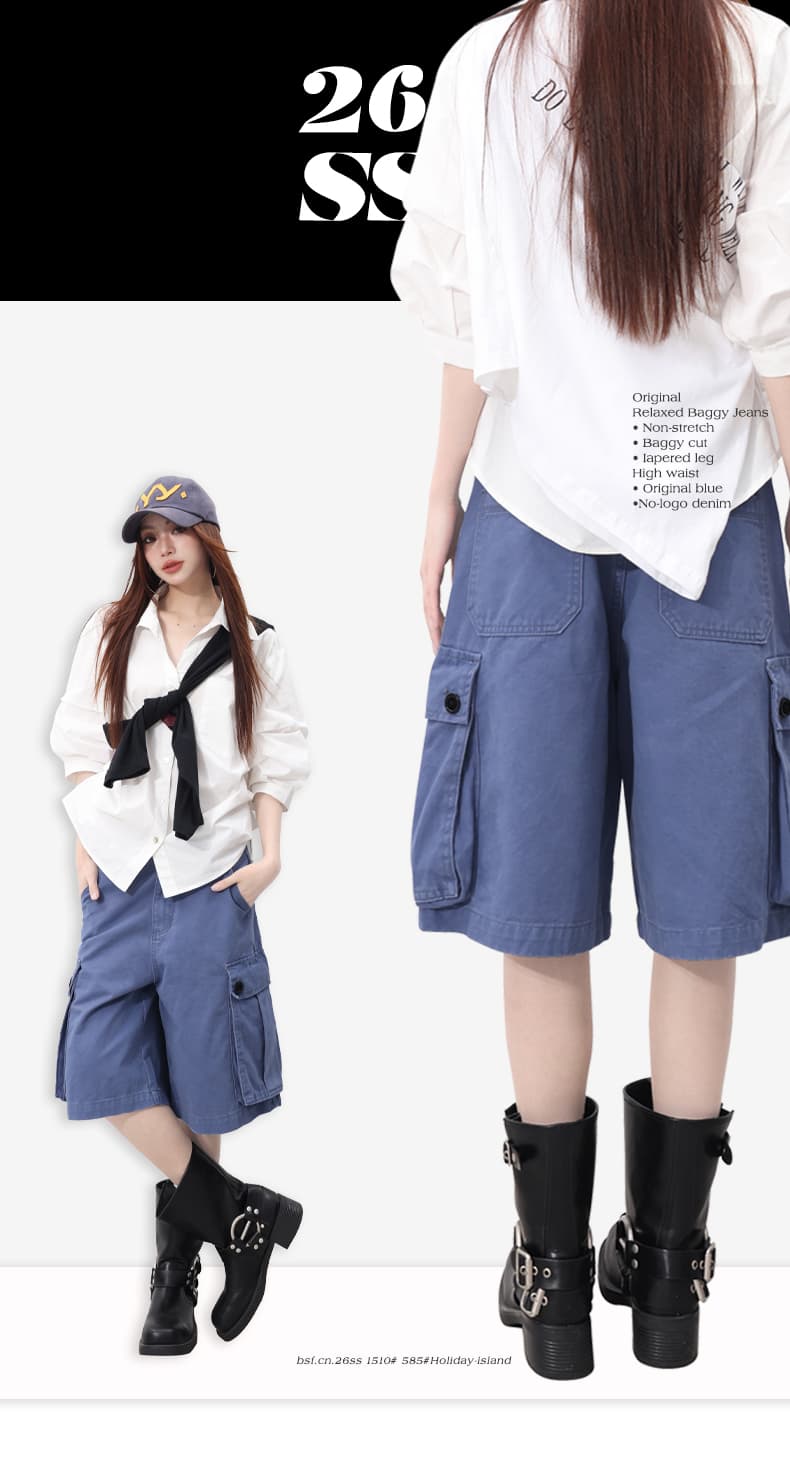 실사 자유 인생 센스 outfit 품격 다용도 싱글 제품 느슨함 법 일 블루 워크웨어 바지 상세 이미지 1