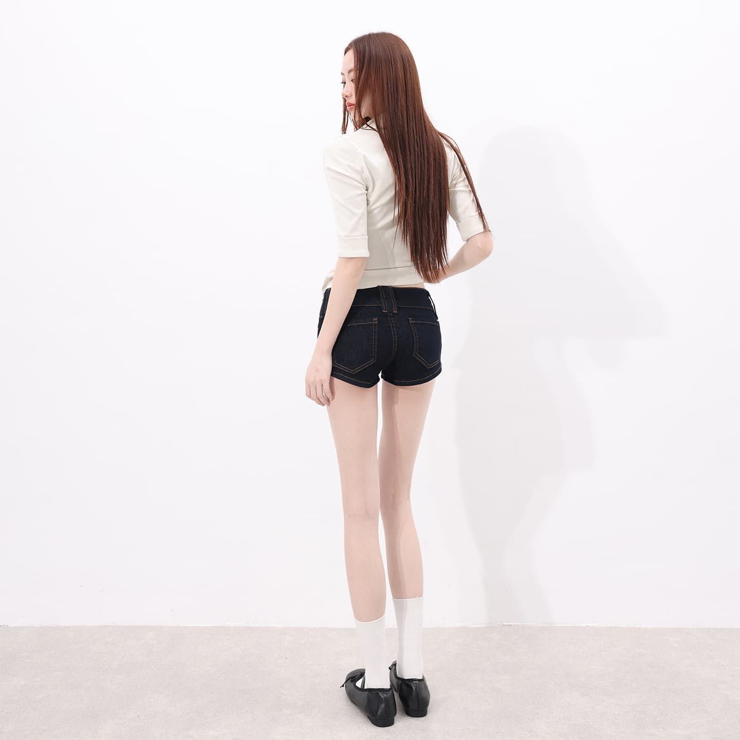 실사 hot nerd 미학 소녀 레트로 센스 한 여성 리프트 색상 다용도 데님 핫 바지 싱글 제품 이미지 2