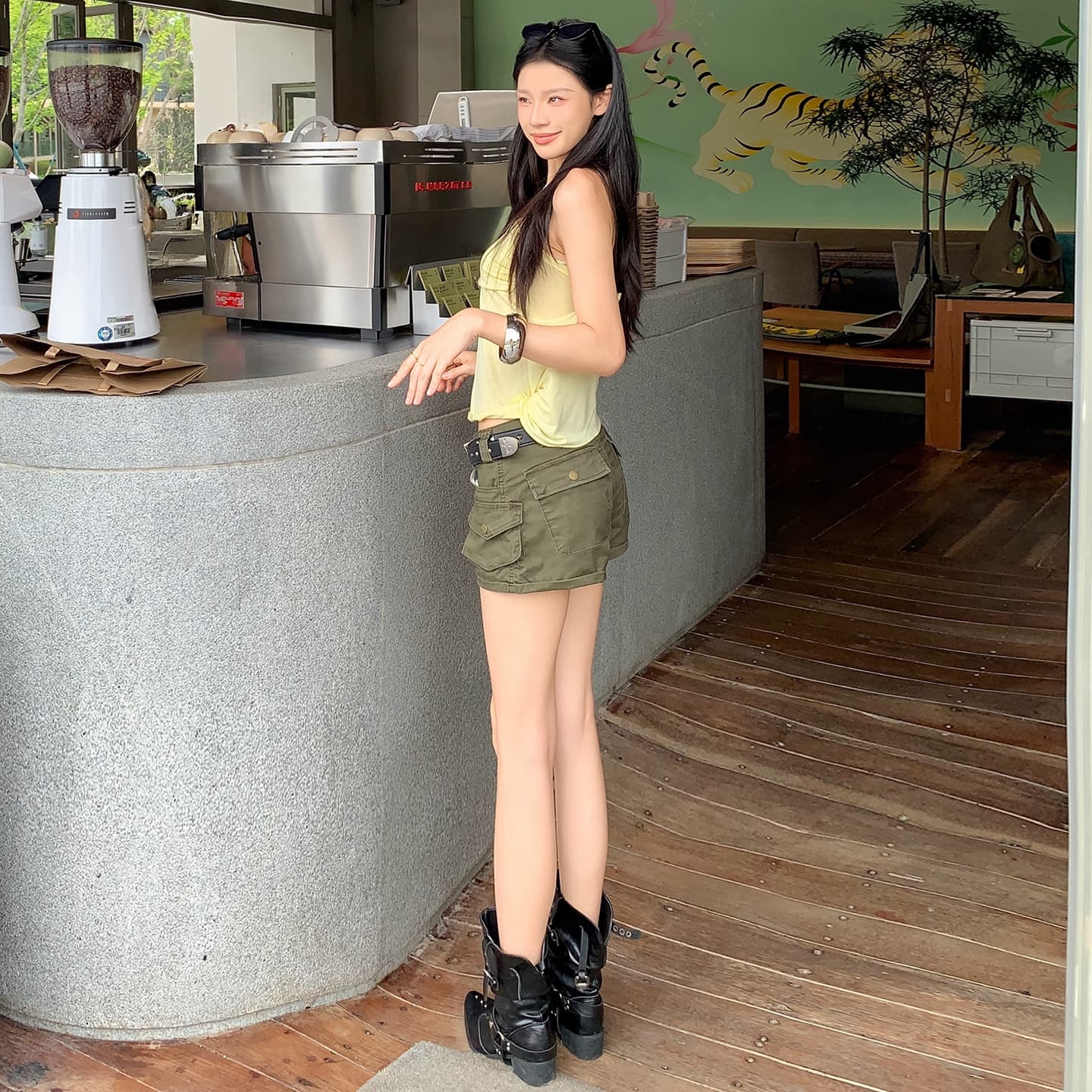실사 아메리칸 핫걸 레트로 마 오래된 로우 웨이스트 워크웨어 데님 반바지 여성 이미지 4