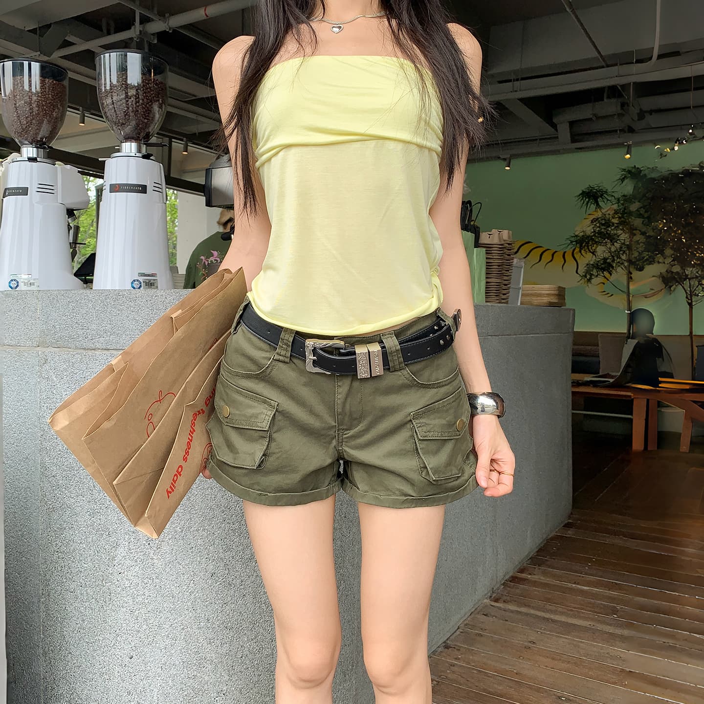 실사 아메리칸 핫걸 레트로 마 오래된 로우 웨이스트 워크웨어 데님 반바지 여성 이미지 3