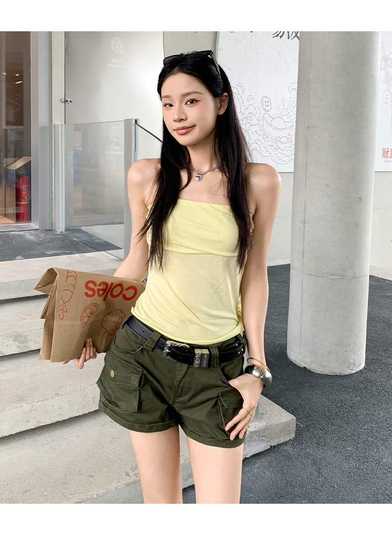 실사 아메리칸 핫걸 레트로 마 오래된 로우 웨이스트 워크웨어 데님 반바지 여성 상세 이미지 11