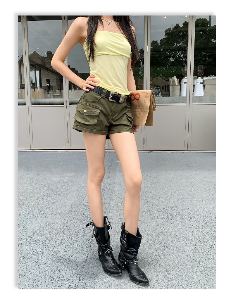 실사 아메리칸 핫걸 레트로 마 오래된 로우 웨이스트 워크웨어 데님 반바지 여성 상세 이미지 13
