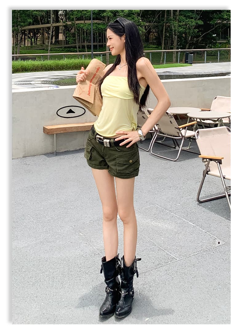 실사 아메리칸 핫걸 레트로 마 오래된 로우 웨이스트 워크웨어 데님 반바지 여성 상세 이미지 19