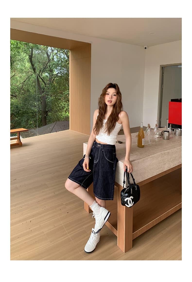 실사 아메리칸 레트로 루즈핏 와이드 레그 팬츠 다용도 오부 바지 기타 버클 조정 허리 디자인 스트레이트 청바지 여성 상세 이미지 2