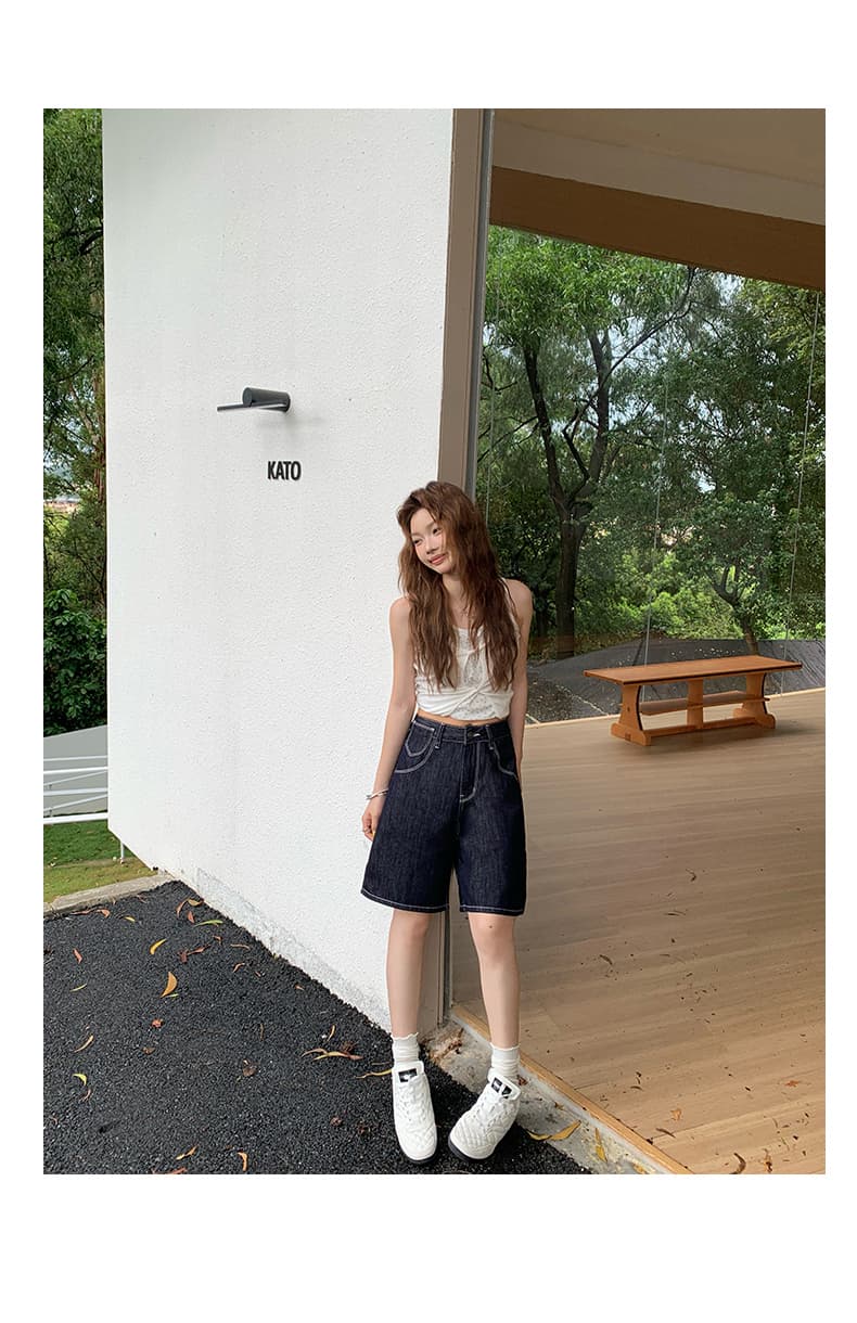 실사 아메리칸 레트로 루즈핏 와이드 레그 팬츠 다용도 오부 바지 기타 버클 조정 허리 디자인 스트레이트 청바지 여성 상세 이미지 11