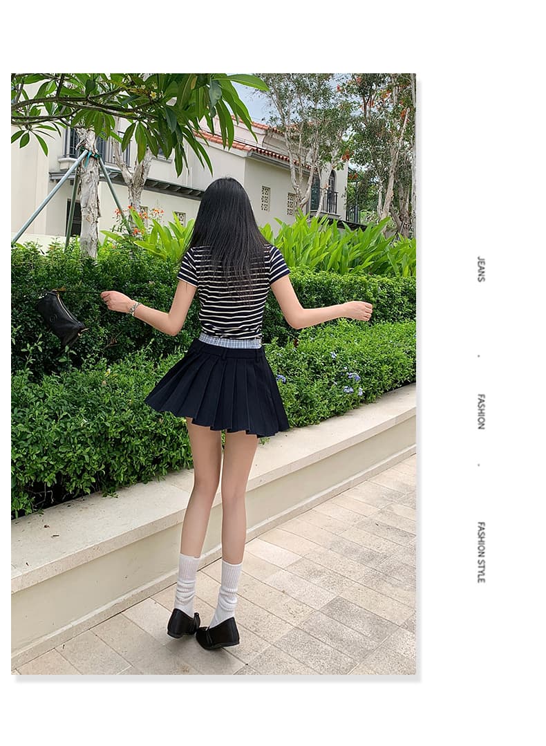실사 26 년 여름 새로운 패션 연령 감소 학원 스타일 체크무늬 더블 허리 머리 플리츠 반신 슬림해 보이는 정장 반 스커트 상세 이미지 11