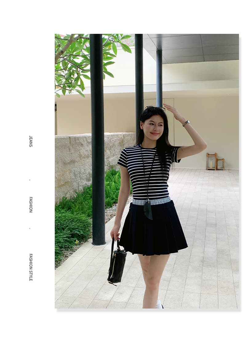 실사 26 년 여름 새로운 패션 연령 감소 학원 스타일 체크무늬 더블 허리 머리 플리츠 반신 슬림해 보이는 정장 반 스커트 상세 이미지 19