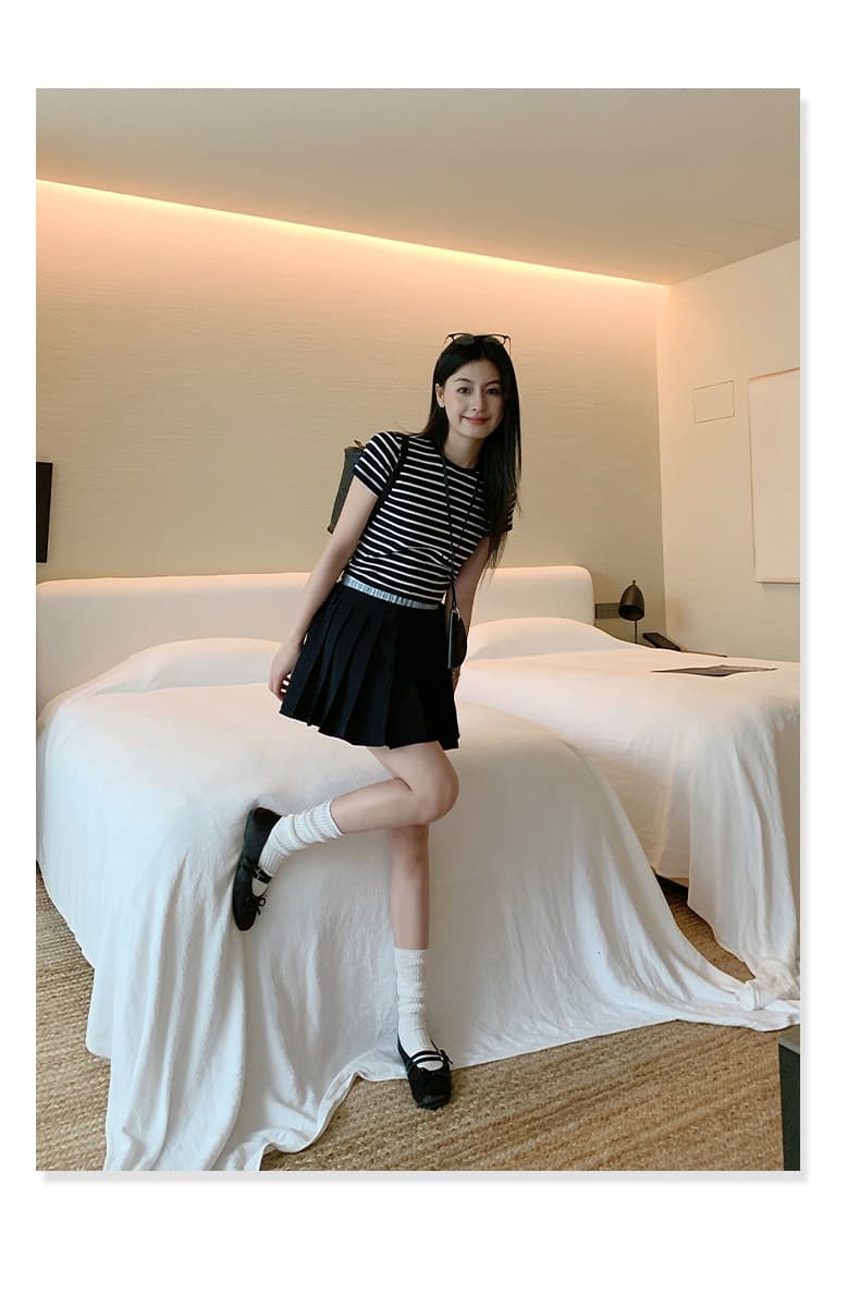 실사 26 년 여름 새로운 패션 연령 감소 학원 스타일 체크무늬 더블 허리 머리 플리츠 반신 슬림해 보이는 정장 반 스커트 상세 이미지 21