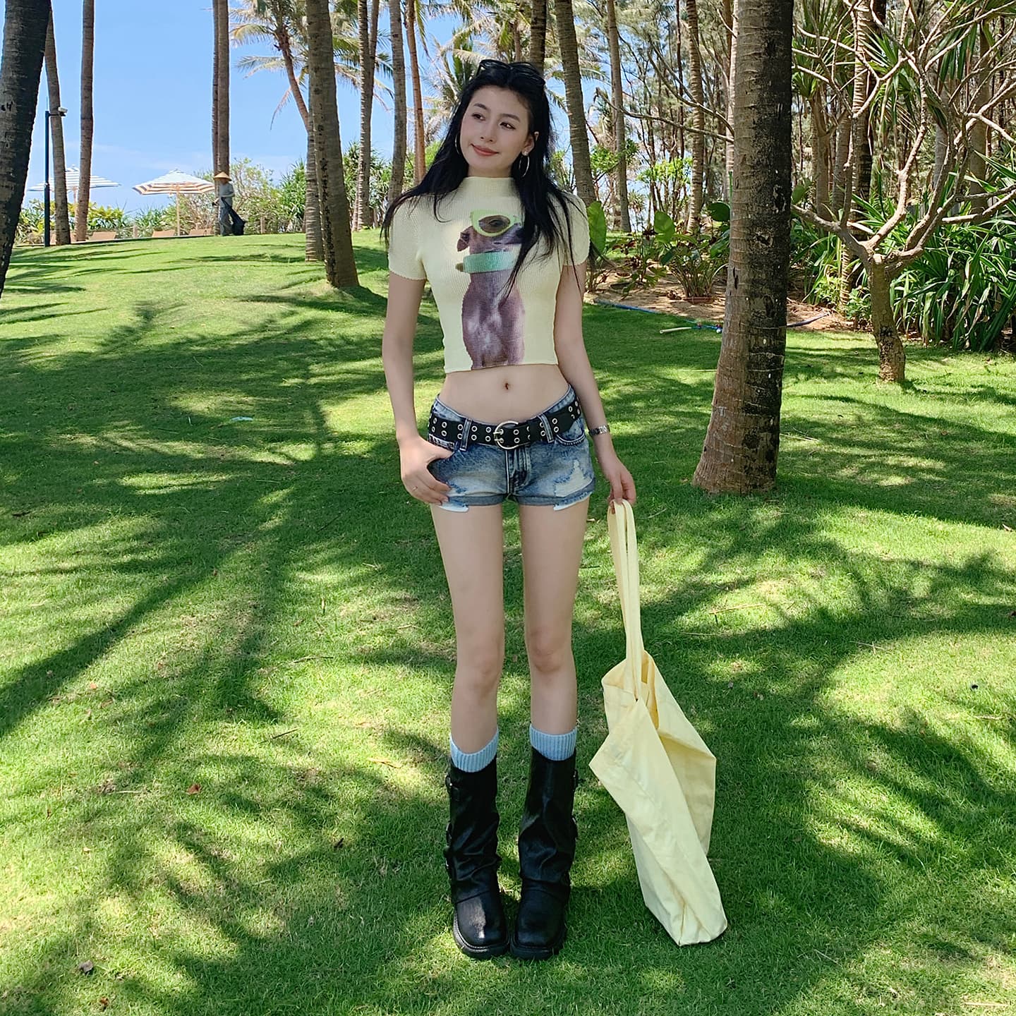 실사 푸켓 26 년 여름 새로운 아메리칸 레트로 로우 웨이스트 마오 못 주머니 핫 바지 데님 반바지 여성 이미지 3