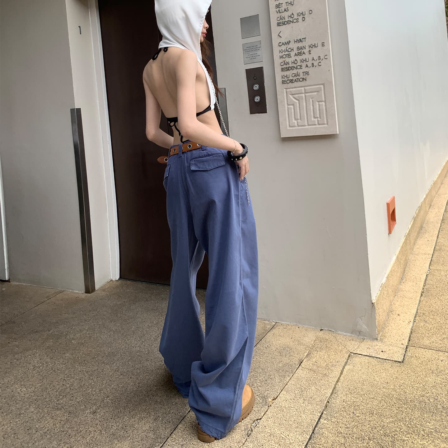 실사 품격 법 블루 느슨함 질감 워크웨어 펌프 로프 슬림해 보이는 패션 싱글 제품 다용도 청바지 이미지 3