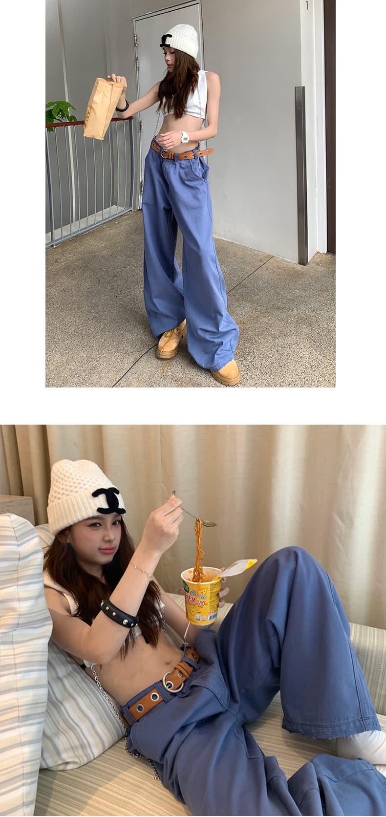실사 품격 법 블루 느슨함 질감 워크웨어 펌프 로프 슬림해 보이는 패션 싱글 제품 다용도 청바지 상세 이미지 6
