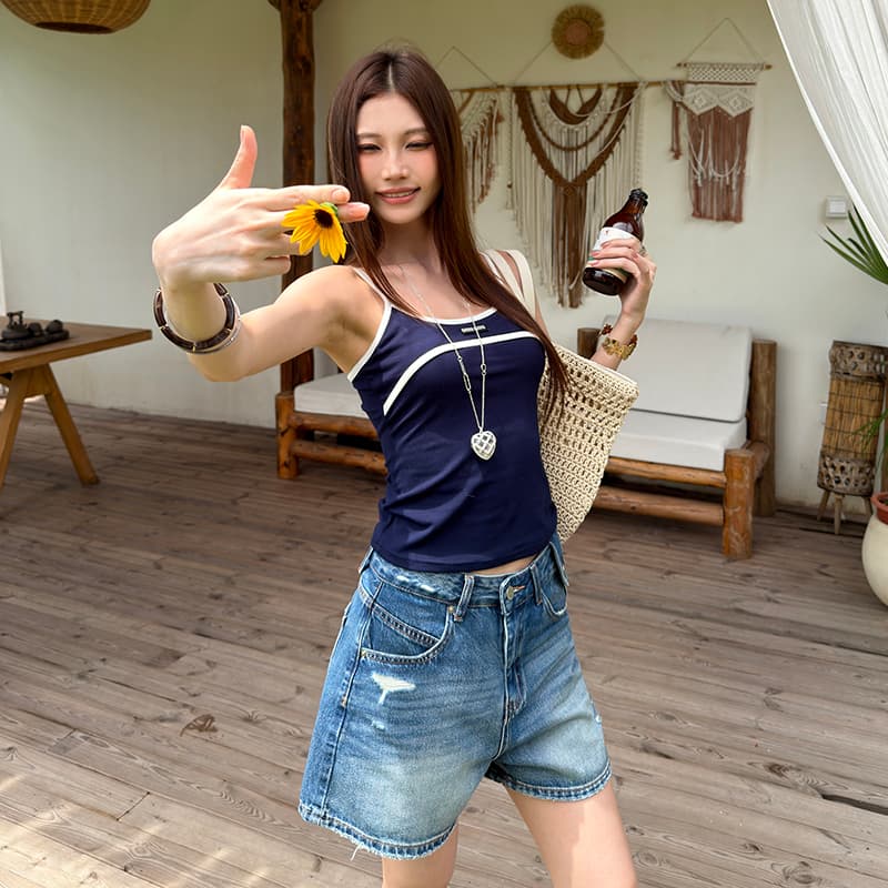 실사 레트로 데님 클래식 핏 스타일 루즈핏 버전 데님 반바지 핫 바지 얇은 스타일