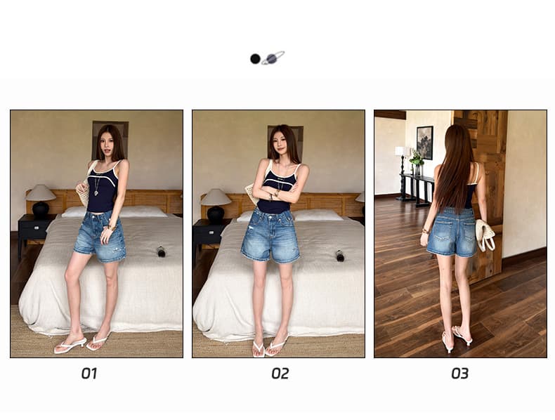 실사 레트로 데님 클래식 핏 스타일 루즈핏 버전 데님 반바지 핫 바지 얇은 스타일 상세 이미지 2