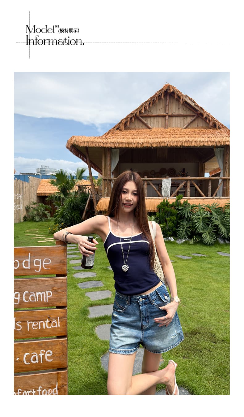 실사 레트로 데님 클래식 핏 스타일 루즈핏 버전 데님 반바지 핫 바지 얇은 스타일 상세 이미지 5