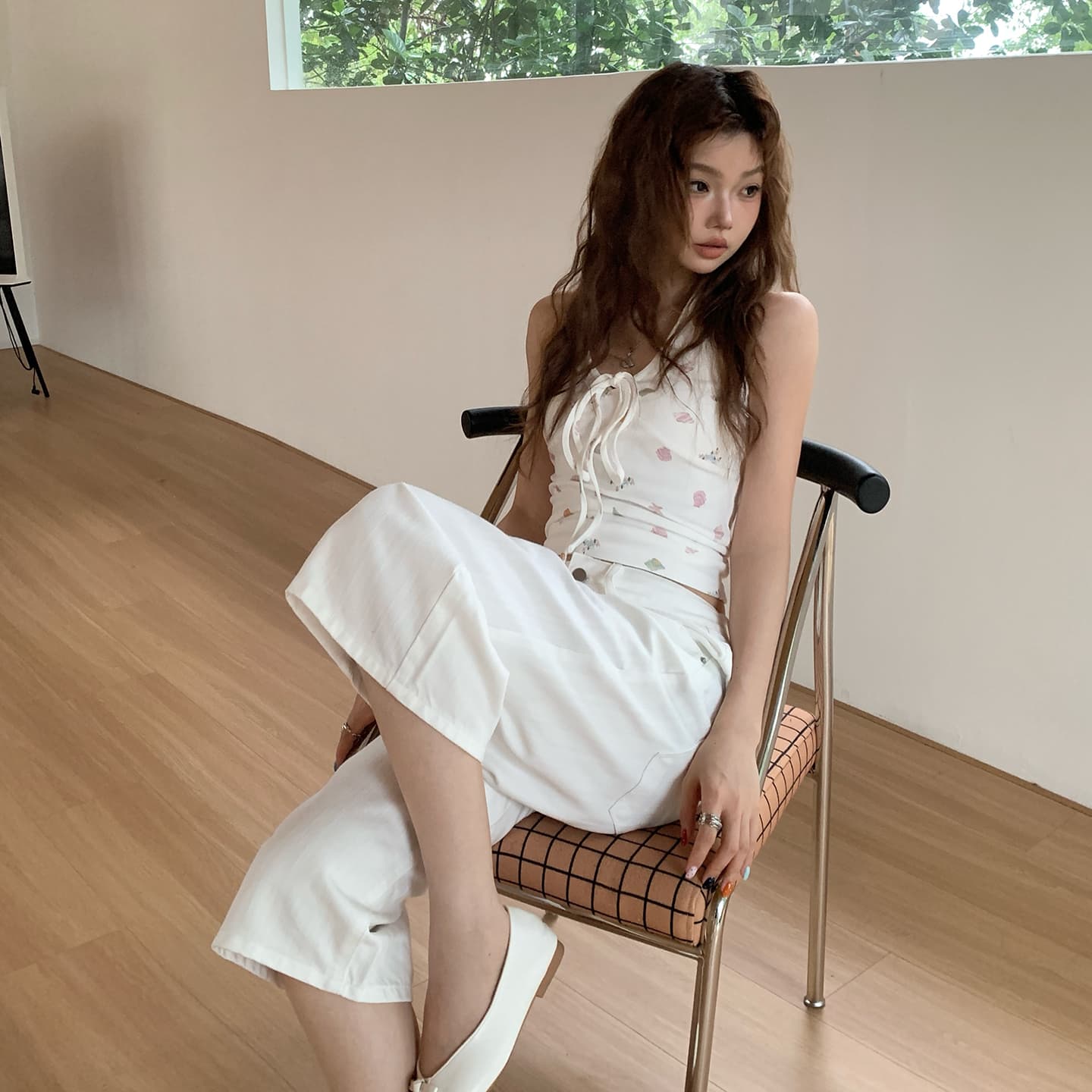 실사 아메리칸 레트로 루즈핏 와이드 레그 팬츠 다용도 새로운 7부 바지 이후 조정 허리 디자인 스트레이트 청바지 여성 이미지 4