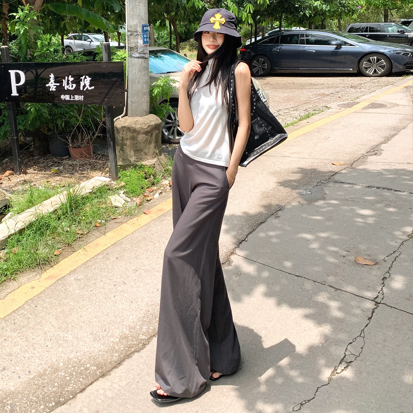 실사 아메리칸 레트로 세 버클 디자인 아니요 막대기 다리 루즈핏 도루 센스 캐주얼 슬랙스 여성 이미지 5