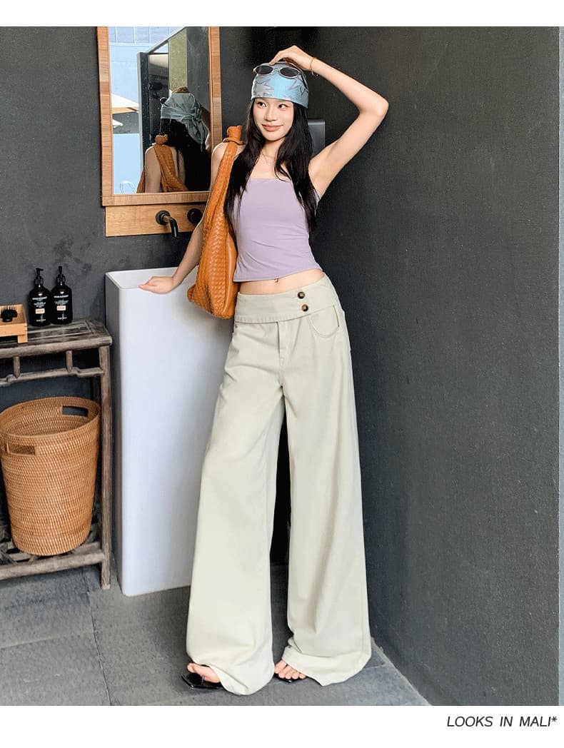 실사 아메리칸 레트로 더블 버클 허리 머리 표지 넓적 다리 캐주얼 루즈핏 넓은 다리 청바지 여성 상세 이미지 17