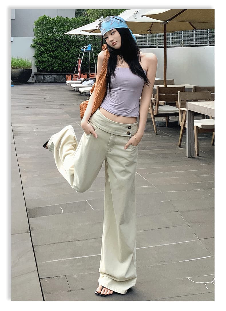 실사 아메리칸 레트로 더블 버클 허리 머리 표지 넓적 다리 캐주얼 루즈핏 넓은 다리 청바지 여성 상세 이미지 19