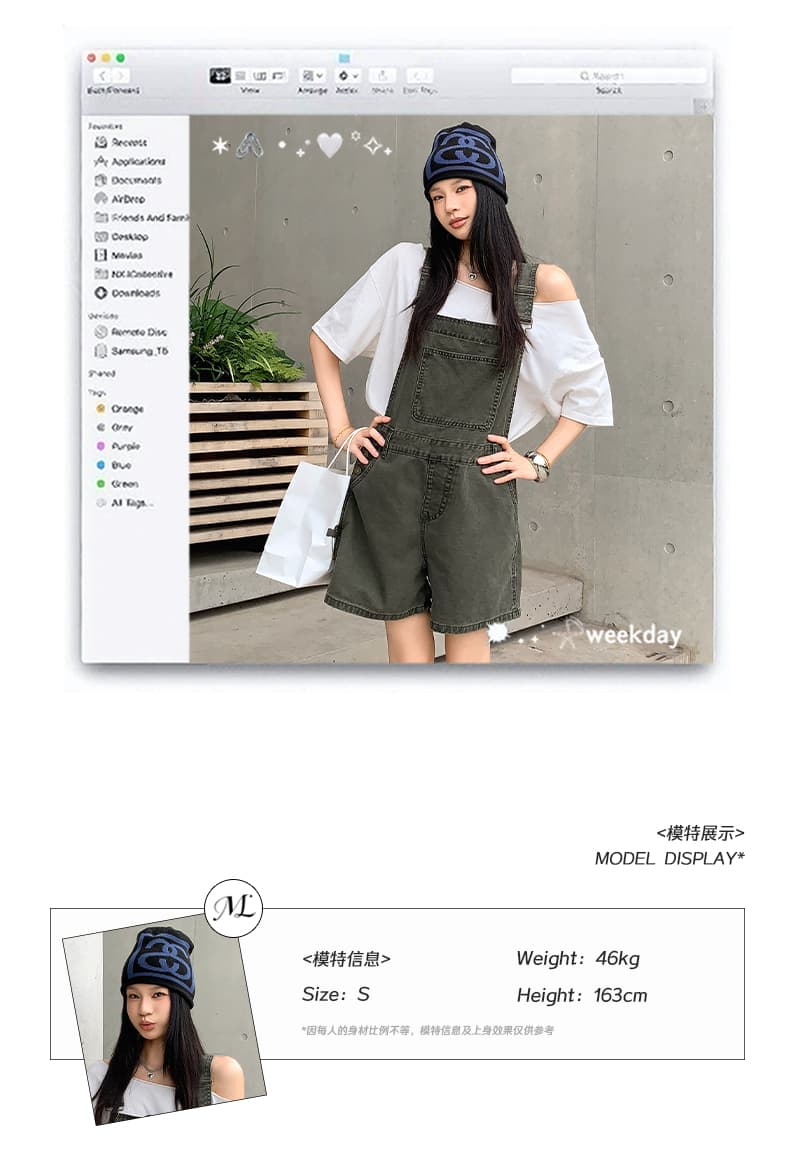 실사 아메리칸 레트로 외국 가스 연령 감소 루즈핏 데님 멜빵 반바지 여성 상세 이미지 5