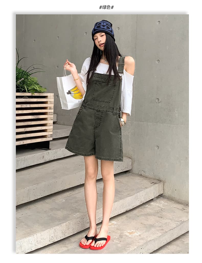 실사 아메리칸 레트로 외국 가스 연령 감소 루즈핏 데님 멜빵 반바지 여성 상세 이미지 6