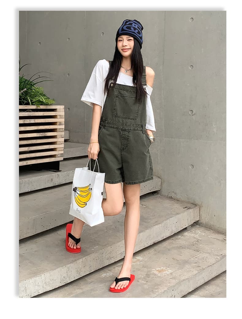 실사 아메리칸 레트로 외국 가스 연령 감소 루즈핏 데님 멜빵 반바지 여성 상세 이미지 7