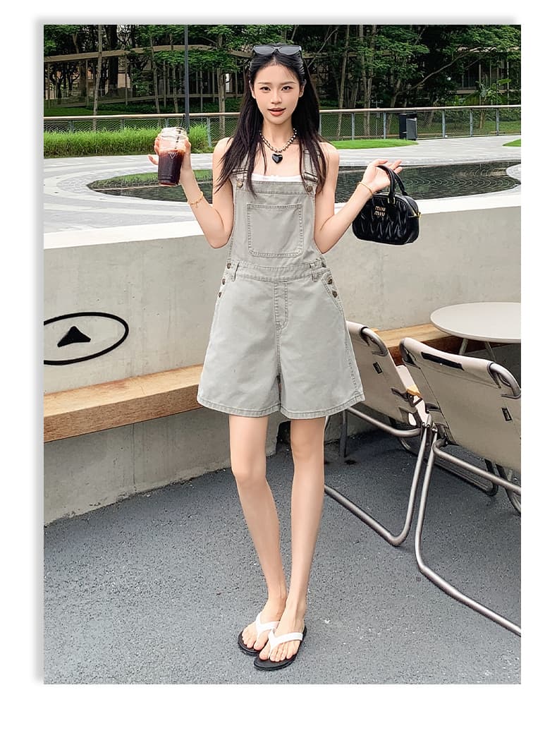 실사 아메리칸 레트로 외국 가스 연령 감소 루즈핏 데님 멜빵 반바지 여성 상세 이미지 21