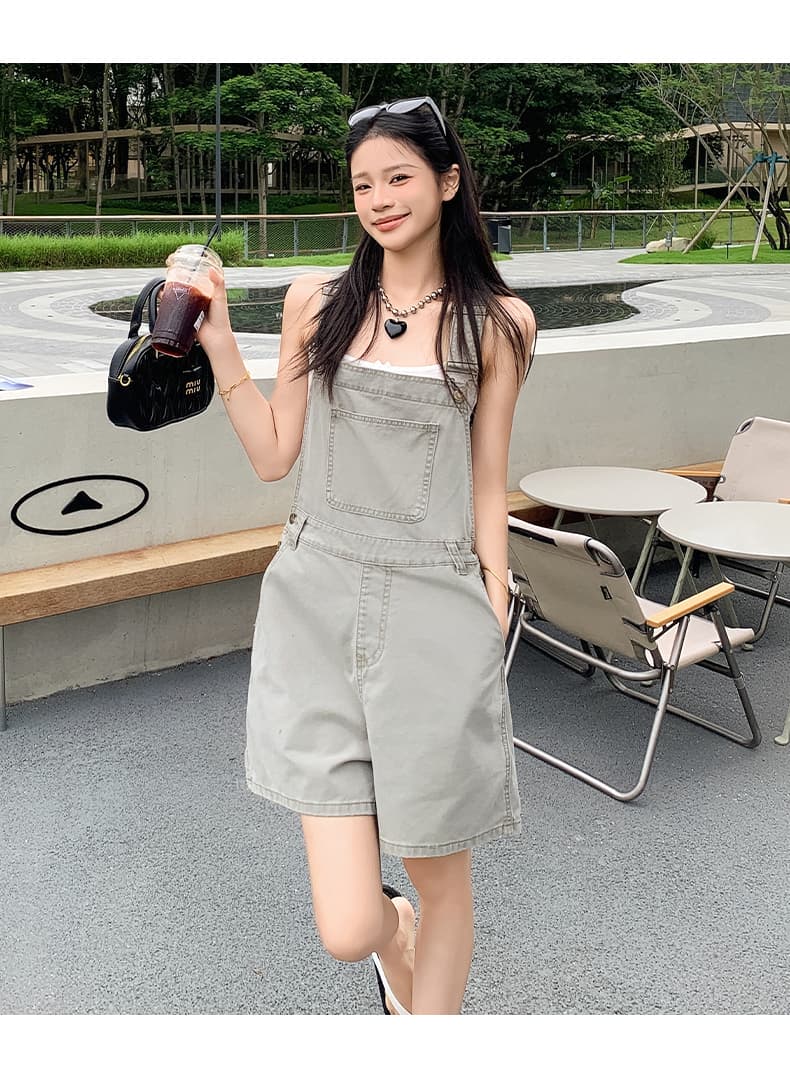 실사 아메리칸 레트로 외국 가스 연령 감소 루즈핏 데님 멜빵 반바지 여성 상세 이미지 24