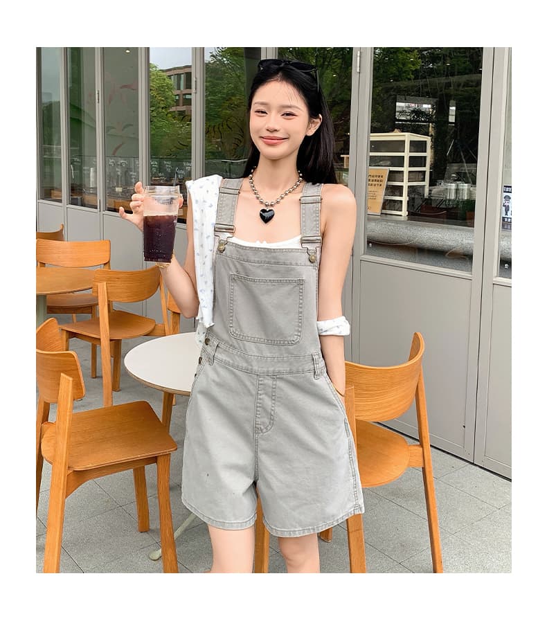 실사 아메리칸 레트로 외국 가스 연령 감소 루즈핏 데님 멜빵 반바지 여성 상세 이미지 29