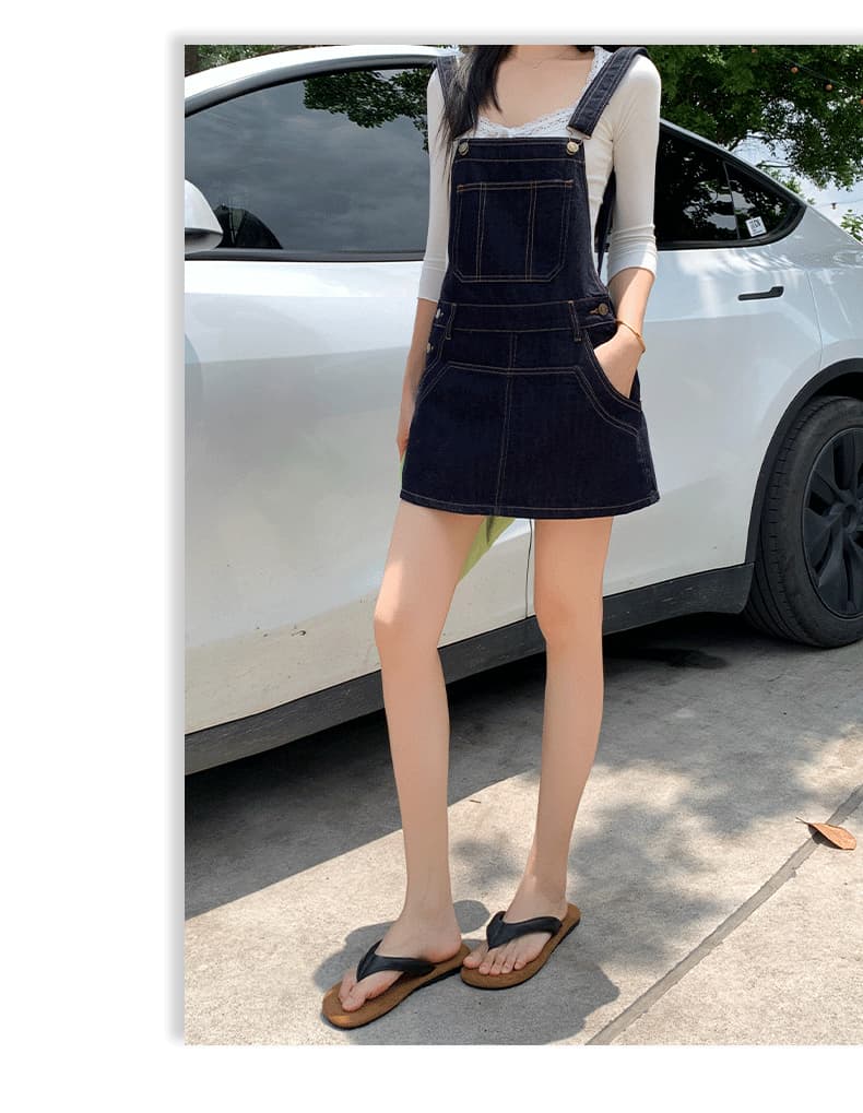 실사 아메리칸 레트로 외국 가스 연령 감소 국방 퇴색하다 루즈핏 데님 멜빵 반바지 여성 상세 이미지 28