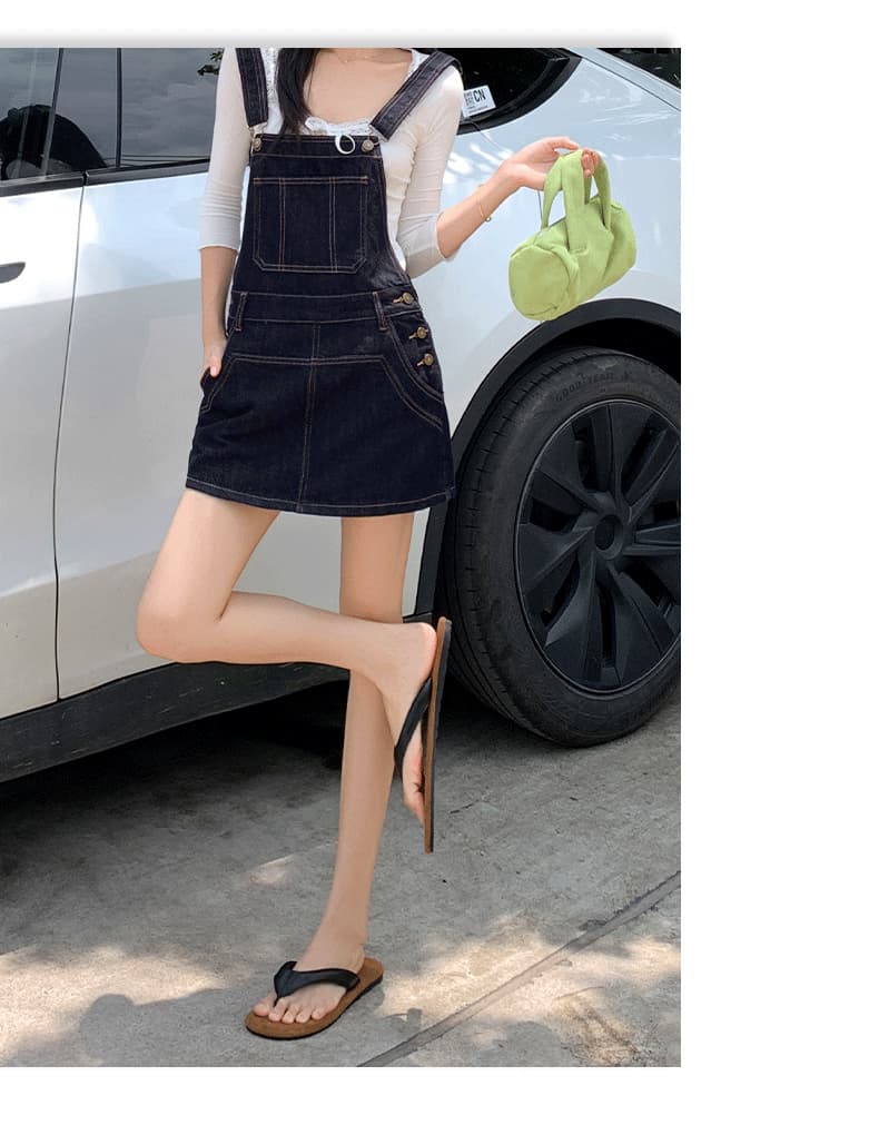 실사 아메리칸 레트로 외국 가스 연령 감소 국방 퇴색하다 루즈핏 데님 멜빵 반바지 여성 상세 이미지 29