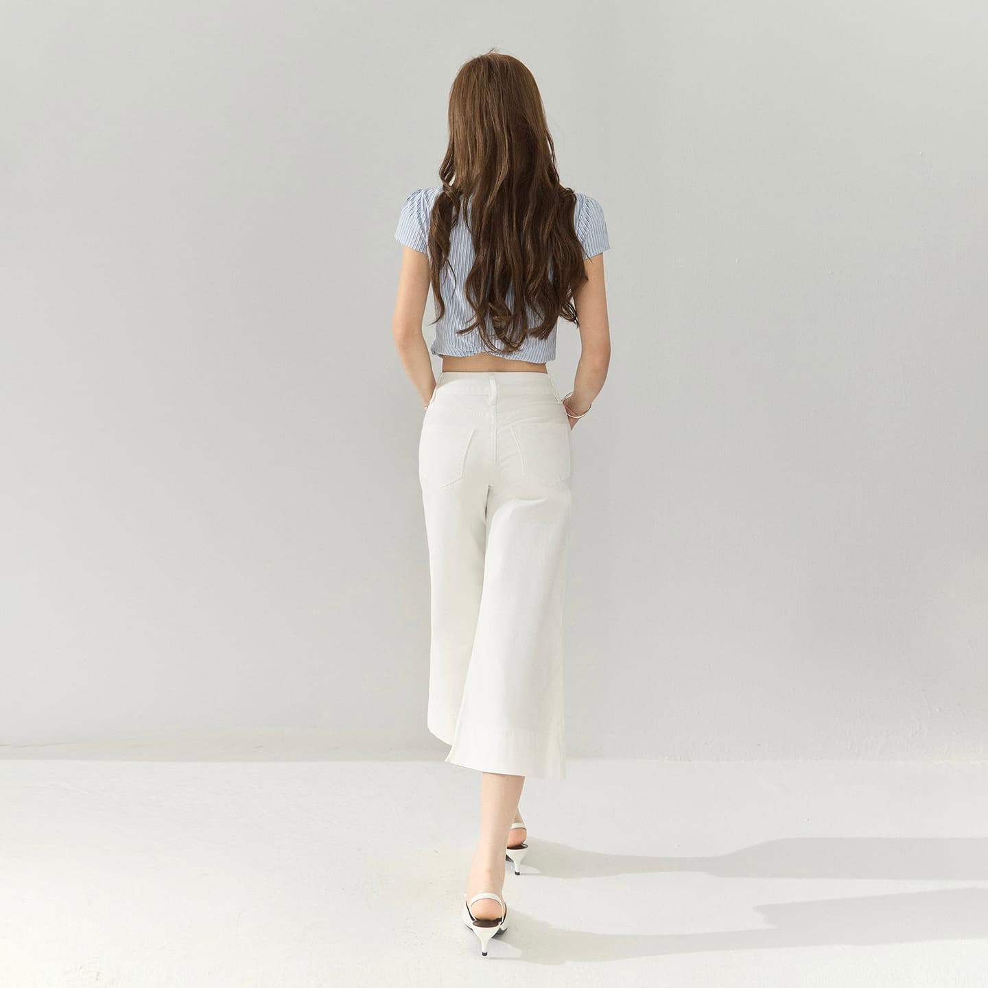 실사 아메리칸 복잡한 고대 돈 바람 루즈핏 나팔 바지 봄 여름 다용도 7부 바지 부츠컷 청바지 여성 이미지 2