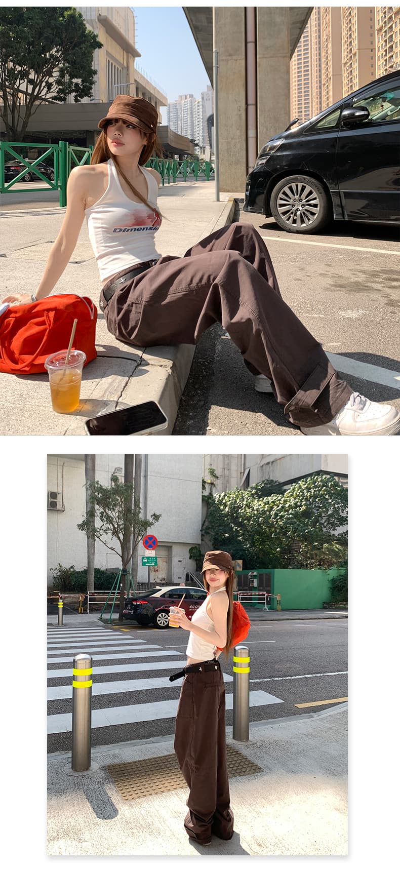 실사 잠금 해제 워크웨어 스타일 차가운 바람의 소리 슬림해 보이는 달콤한 차가운 대비 단순한 고급 바지 더블 버클 조절 가능 상세 이미지 5