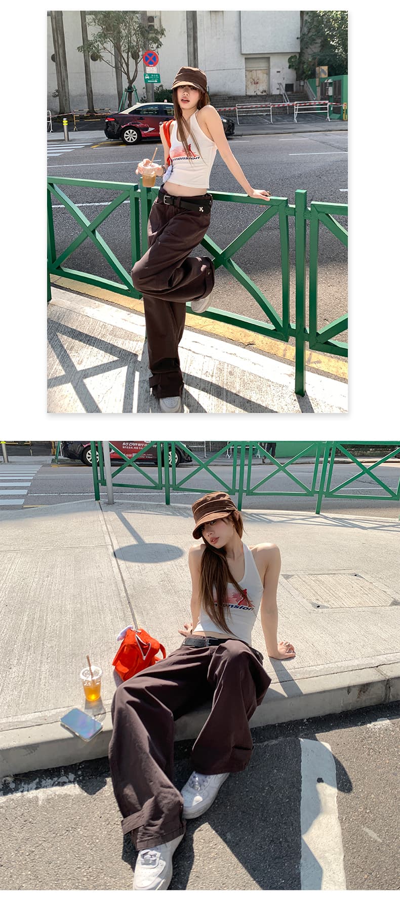 실사 잠금 해제 워크웨어 스타일 차가운 바람의 소리 슬림해 보이는 달콤한 차가운 대비 단순한 고급 바지 더블 버클 조절 가능 상세 이미지 6