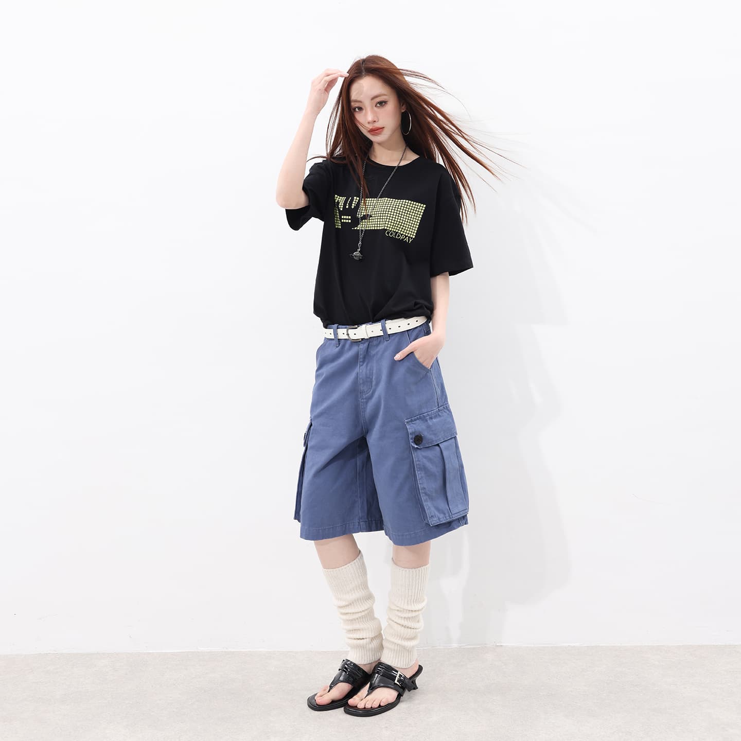 실사 질감 싱글 제품 outfit of the day 느슨함 법 일 블루 워크웨어 바지 이미지 4