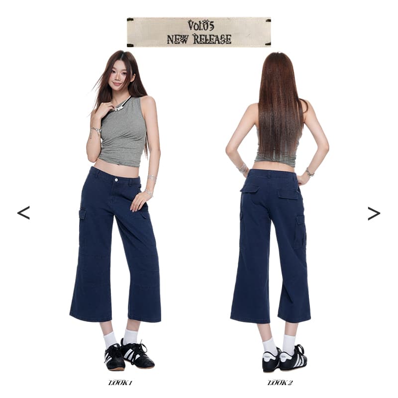 실사 아메리칸 레트로 중 로우 웨이스트 부츠컷 7 점 워크웨어 청바지 여성 상세 이미지 2