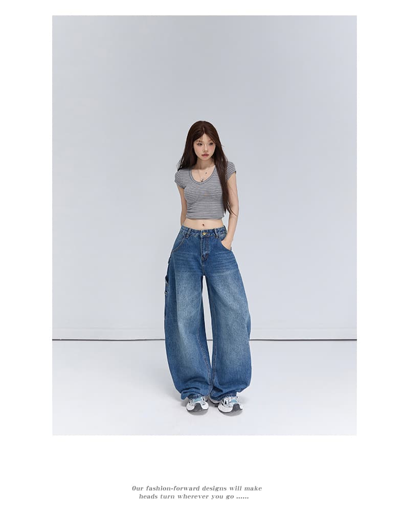 실사 아메리칸 레트로 루즈핏 와이드 레그 팬츠 워크웨어 팬츠 다용도 모통이 칼 바지 청바지 여성 2026 새로운 상세 이미지 8