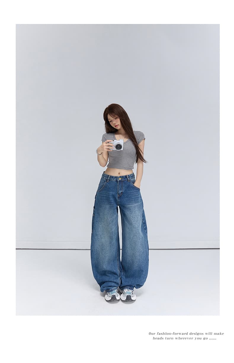 실사 아메리칸 레트로 루즈핏 와이드 레그 팬츠 워크웨어 팬츠 다용도 모통이 칼 바지 청바지 여성 2026 새로운 상세 이미지 10